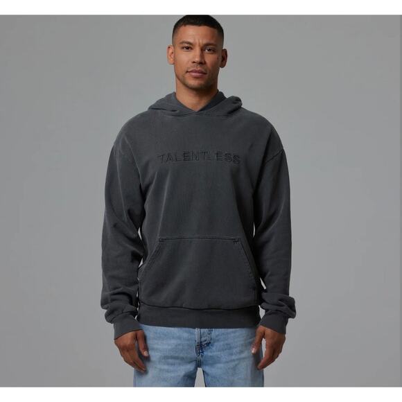 TALENTLESS-MENS HOODIE - CIRCLE LOGO EMBROIDERED(STEEL GREY) SIZE L - Picture 4 of 8